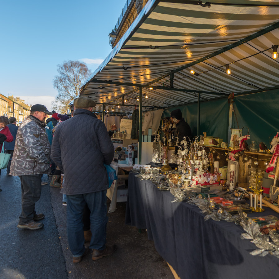 Market stall at a Christmas market on a Go Cotswolds Christmas tour.