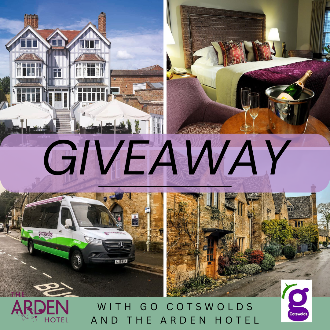 Giveaway post showing Go Cotswolds vans and The Arden Hotel in pictures.