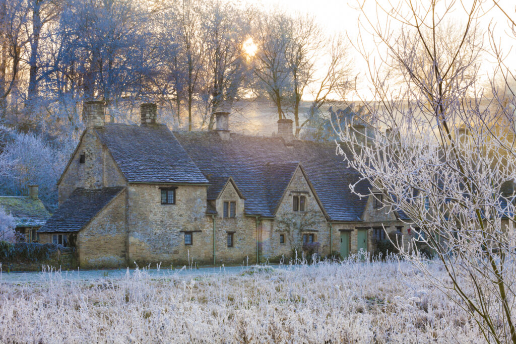 Bibury in the frost on a Go Cotswolds Christmas tour