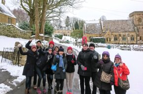 happy group of people on a Go Cotswolds tour in January