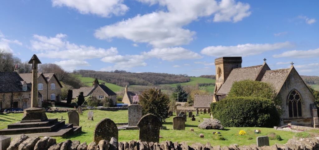 the cotswolds are beautiful in March come and visit! Shote shows a cotswolds church in the sun