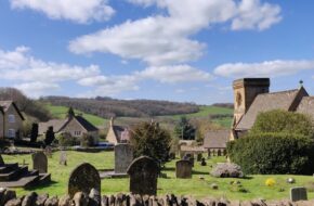 the cotswolds are beautiful in March come and visit! Shote shows a cotswolds church in the sun